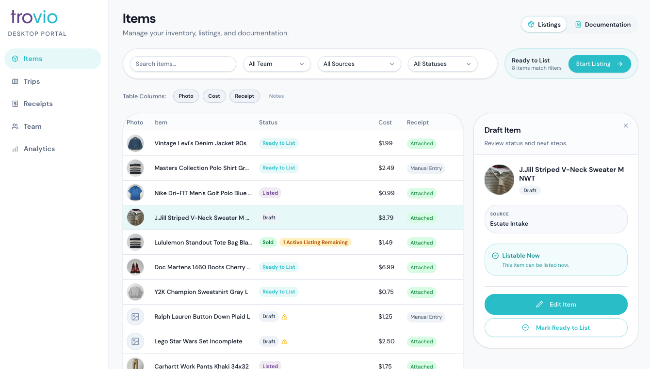 Trovio — Inventory