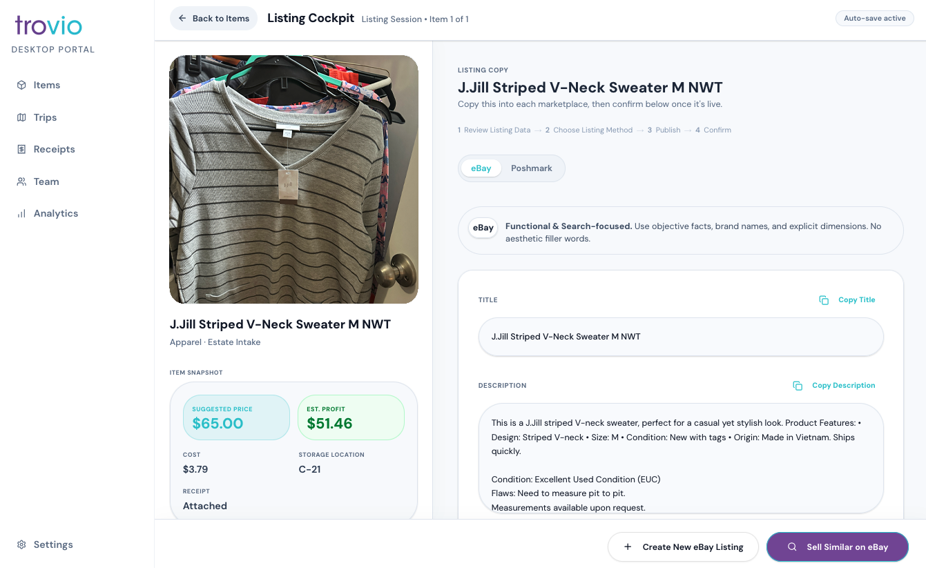 Trovio — Listing Cockpit